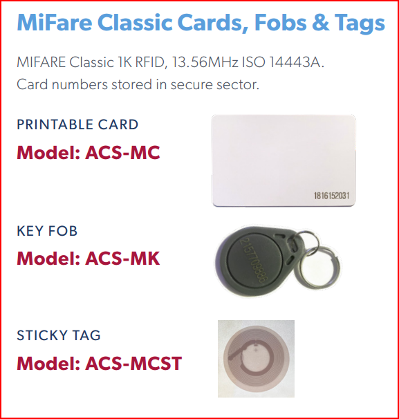 MiFare Classic 1K RFID - 13.56MHZ ISO 14443A Key Fob, Card, Sticky Tag